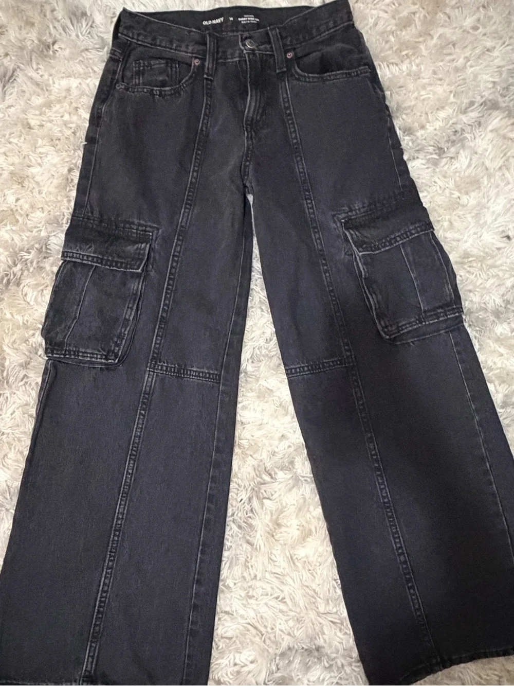 Girl’s Black Cargo Wide-Leg Jeans
